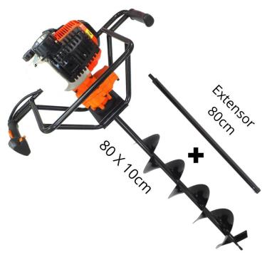 Imagem de Perfurador de Solo Profissional Para Silvicultura Vulcan VPS520 á Gasolina 2T 52cc 2,5hp Potente e Econômico Com Broca 80x10cm + Extensor de 80cm
