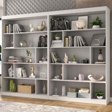 Imagem de Conjunto 2 Estantes para Livros Home Office 240cm Espresso Móveis Branco TX