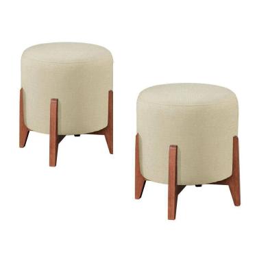 Imagem de Conjunto - 2 Puffs Banqueta Thor Luxo Castellar Móbile Linho Bege Claro
