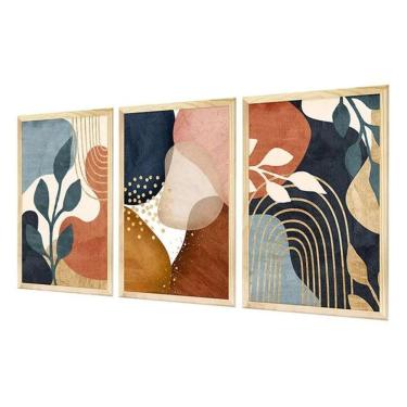 Imagem de Kit 3 Quadros Decorativos Plantas Moderno Boho Moldura Pinus Grande