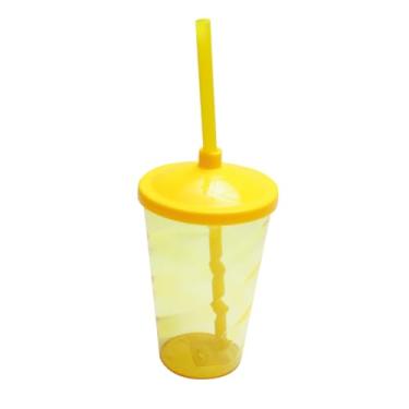 Imagem de 10 Copos Twister Com Tampa e Canudo Cristal Colorido 400ml Cor:Amarelo