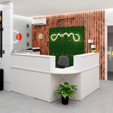 Imagem de Balcão Atendimento de Canto em L Recepção Consultório 140x60cm Branco