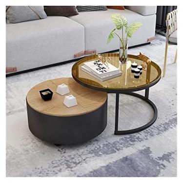 Imagem de Mesa lateral mesa de centro pequena mesa de centro para casa sala de estar mesa de centro redonda de madeira de ferro, mesa de centro para sala de estar (cor: preto)