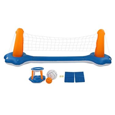 Imagem de Voleibol Inflável, Brinquedo De Piscina, Rede De Vôlei Inflável E Aros De Basquete Conjunto De Flutuador De Piscina Azul, Conjunto De Basquete De Piscina Para Festas De Verão Eventos Familiares Carnav