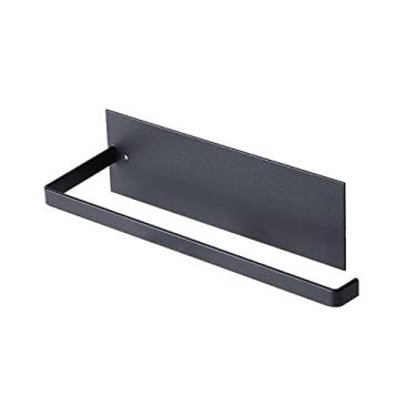 Imagem de Suporte de rolo de cozinha montado na parede Suporte de lenços autoadesivo sob o quarto do armário suporte de toalha de aço carbono suporte de parede sem perfuração rack de lenços