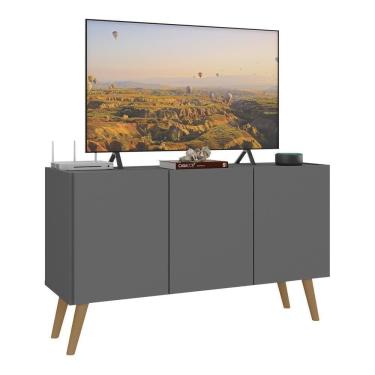 Imagem de Rack Retrô Para Tv Até 32 Polegadas Com 3 Portas Multimóveis Mp1067 Grafite/natural Gra...