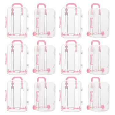 Imagem de 12 Pack Mini Travel Suitcase Favor Box Small Clear Plastic Candy Box Doll Clothes Necklace Ring Jewelry Storage Box Christmas Candy Box for Christmas Wedding Party Decoration (Blue) (Color : Pink)