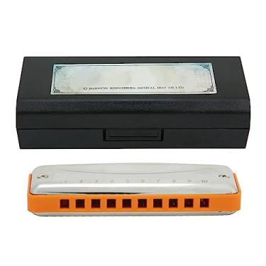 Imagem de Órgaita bucal de 10 buracos, gaita de Blues 10 furos chave de aço inoxidável ABS resina instrumento de um presente de instrumento musical de aniversário festivo para iniciantes (laranja)