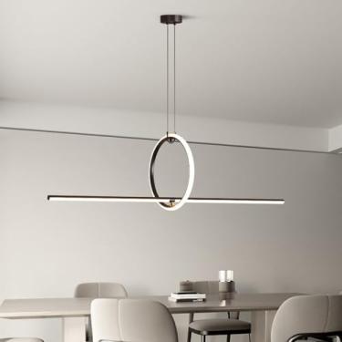 Imagem de Lustres de anel modernos reguláveis LED ilha de cozinha luminárias pendentes luminárias de teto suspensas lineares contemporâneas lâmpada de ilha linear para sala de jantar, quarto, sala de
