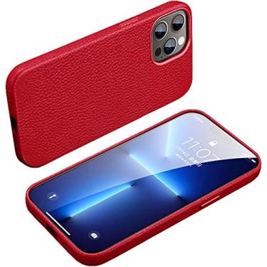 Imagem de MURVE Capa de telefone traseira de couro com tudo incluído, para Apple iPhone 14 Pro Case 2022 Capa com forro flocado com padrão de lichia [proteção de tela e câmera] (cor: vermelho)