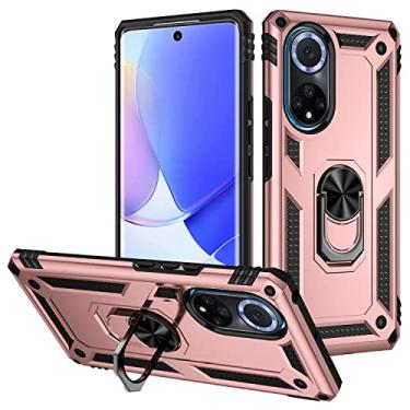 Imagem de BoerHang Capa para Huawei Nova 9, resistente, à prova de choque, proteção de camada dupla TPU + PC, capa para celular Huawei Nova 9 com suporte de anel. (ouro rosa)