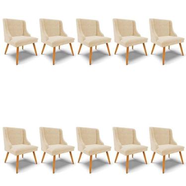 Imagem de Kit 10 Cadeiras Estofadas Para Sala De Jantar Pés Palito Lia Suede Bege - Ibiza