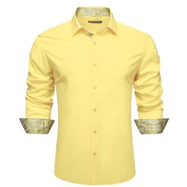 Imagem de Camisas masculinas de seda manga longa azul-petróleo sólido patch Paisley Slim blusa masculina Casaul lapela tops primavera outono, 0362, M