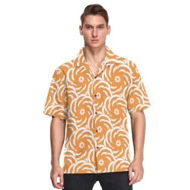 Imagem de Camisa havaiana manga curta abotoada dia dos namorados flores laranja floral moda urbana camisas de vestir para, Flores de laranja floral Dia dos Namorados, P