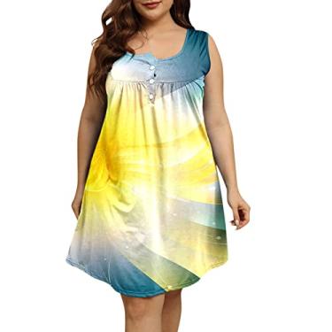 Imagem de Vestido feminino de verão manga curta plus size mini vestido sexy evasê vestido boutique vestido casual de confirmação, Amarelo, GG