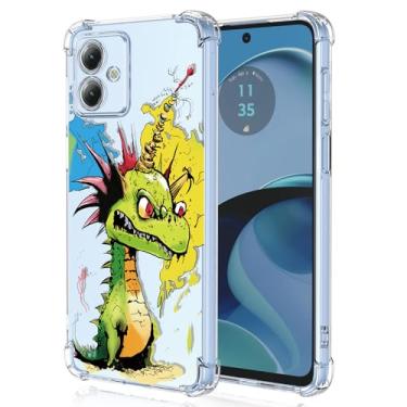 Imagem de XINYEXIN Capa transparente para Motorola Moto G14, fina à prova de choque TPU bumper capa de telefone transparente padrão fofo, arte legal colorida grafite série - dinossauro