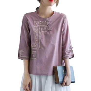 Imagem de Camiseta tradicional chinesa retrô roupas estampadas femininas blusa de chiffon diária, Cor 1, GG