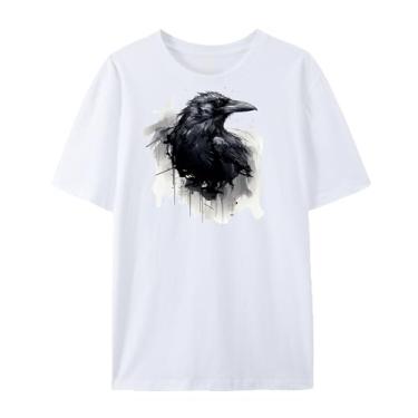Imagem de Qingyee Camisetas Gothic Black Crow, Black Raven Camiseta com estampa Blackbird para homens e mulheres., Corvo branco, GG