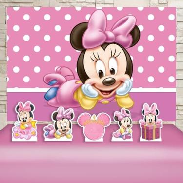 Imagem de Kit Decoração Festa de Aniversário Infantil Painel + Displays Minnie Baby Rosa