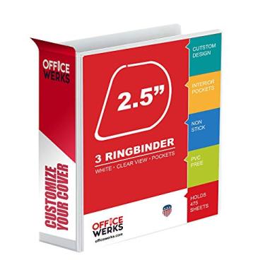 Imagem de Fichário com 3 anéis, anéis em D de ângulo profissional de 6,35 cm, pasta de apresentação para páginas padrão com bolsos internos, fichário branco personalizável com visualização clara (coluna de 8 cm)