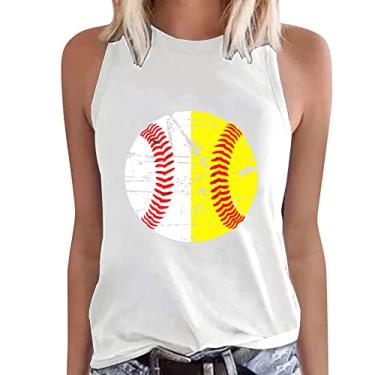 Imagem de PKDong Camiseta feminina de beisebol com estampa de mamãe, sem mangas, gola redonda, regata feminina, Branco, GG