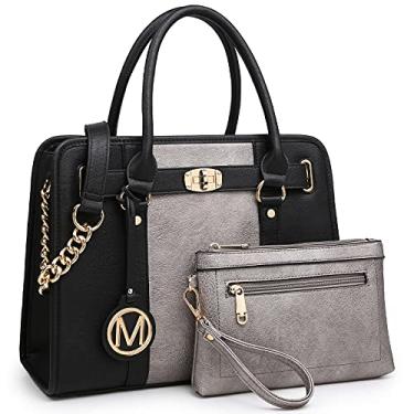 Imagem de MKP Bolsa feminina de mão com duas cores, bolsa de ombro com alça superior em dois tons, conjunto de 2 peças, Prata/preto-1