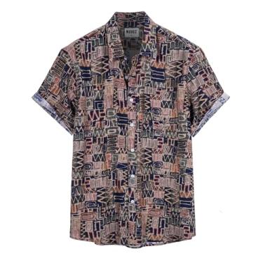 Imagem de MOHEZ Camisa masculina casual havaiana bolso frontal verão floral camisa manga curta camisa de praia tropical abotoada, Azul-marinho 11, P