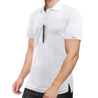 Imagem de WELIGU Camisa polo masculina FPS 50+ camisetas de sol 1/4 com zíper 1/4 camisetas de golfe para pesca e corrida Rash Guard secagem rápida, Branco, XXG