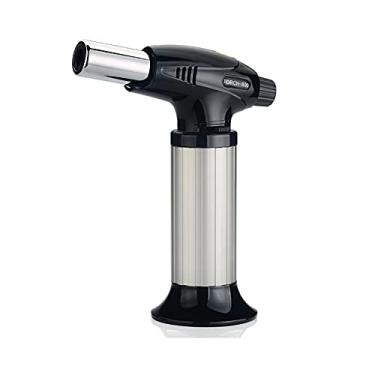 Imagem de HB1 Tocha de butano, maçarico de cozinha com trava ajustável, chama, recarregável, metal reto para churrasco, suprimentos de solda, prata