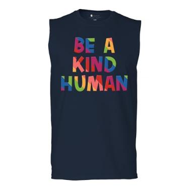 Imagem de Camiseta masculina Be a Kind Human Puff Print Mensagem positiva citação inspiradora motivação diversidade encorajadora, Azul marinho, P