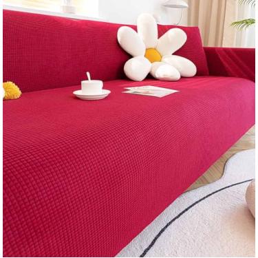 Imagem de Sofá Slipcover Sofá Capa Protetor De Móveis Sofá Macio Com Fundo Elástico Para Crianças, Poliéster Spandex Jacquard Tecido Pequenas Verificações (Adequado para 90-118 inch,Vinho Tinto)