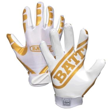 Imagem de Battle Luvas de futebol esportivo ultra-stick wide receiver - luvas de futebol adulto e jovem - juvenil grande, dourado/branco