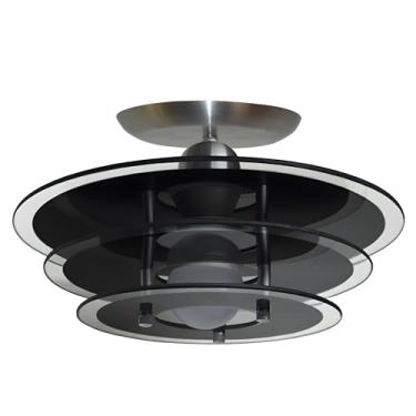 Imagem de Lustre Plafon com 03 Vidros - Para 01 Lâmpada E27 - Ideal para Sala, Quarto, Cozinha (Redondo Preto)