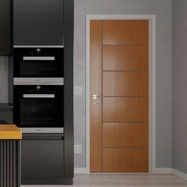 Imagem de Folha de Porta de Madeira 210x92cm Espessura 3,5cm MSO Eucaplac Frisada Elegance Eucatex Nogal Mel