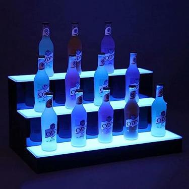 Imagem de Prateleira de exibição de garrafa de licor iluminada por LED de 3 camadas Prateleira de garrafa iluminada em acrílico para bebidas de bar doméstico Prateleiras de iluminação com controle rem