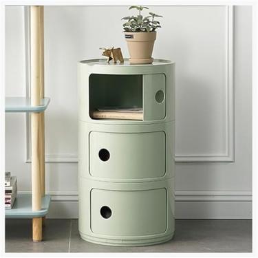 Imagem de Mesa de cabeceira redonda de 2/3 camadas com gavetas de armazenamento, mesa lateral destacável moderna em ABS para sala de estar, quarto, banheiro, verde, 3 camadas