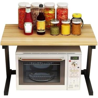 Imagem de Prateleira de temperos para forno de micro-ondas de 2 camadas para cozinha, suporte para torradeira de micro-ondas resistente, organizador de bancada de cozinha, prateleiras de armazenamento