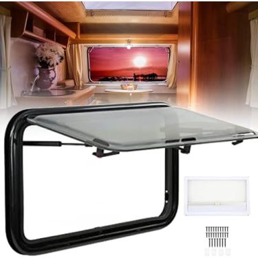 Imagem de Janela para trailer, janela externa para caravana para trailer, janela articulada de vidro acrílico de camada dupla com tela e guarda-sol, janela de saída para trailer, janela de trailer par