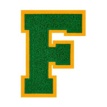 Imagem de Remendos de letras de ferro de 11,4 cm verde chenille remendos de letras grandes do time universitário adesivos de jaqueta Letterman para roupas (F)