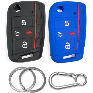 Imagem de Kit de capas de chaveiro de silicone para VW Golf 7, Tiguan, Polo, Jetta, Passat, Atlas e Skoda Octavia, Superb, Kodiaq Cars Remote Key Protector da Click&Fit Accessories, preto e azul