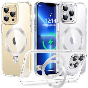 Imagem de TLIKEMISS [Anel de CD compatível com suporte invisível MagSafe] Capa magnética para iPhone 13 Pro Max, [amortecedor transparente que não amarela][parece um iPhone nu] Capa fina transparente com