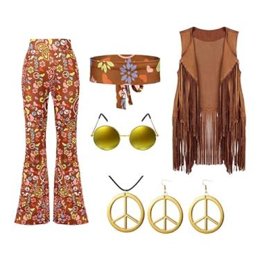 Imagem de Generic Hippie traje conjunto de roupas adereços feminino borlas colete calças headwear para masquerade festa suprimentos palco desempenho vestir-se, eu