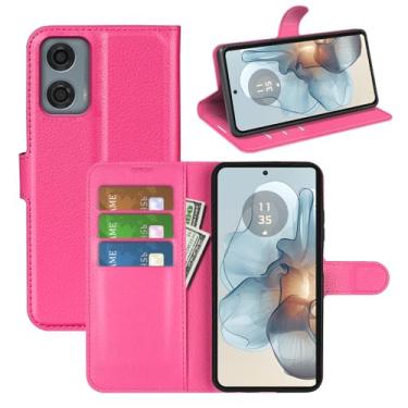 Imagem de Capa de celular para Motorola Moto G24 Power, couro PU com suporte para cartão de crédito, carteira fina flip com suporte, capa protetora para Motorola G24 Power Phone Case (rosa choque)
