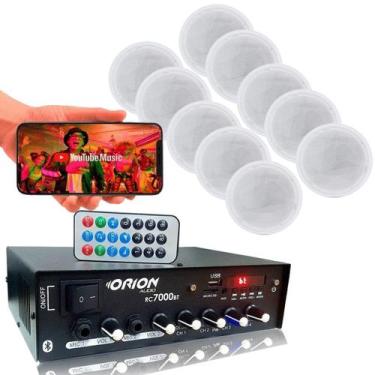 Imagem de Receiver Som Ambiente Mic Bluetooth Rc7000 + 10 Arandelas redondas - O