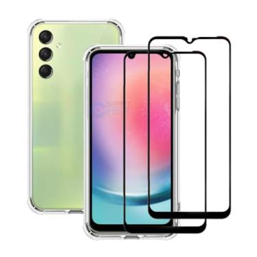 Imagem de Capa A24 5g, Capinha Anti Impacto e 2x Pelicula Vidro 3D Para Samsung Galaxy A24 Case Transparente Proteção de Câmera