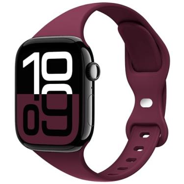 Imagem de STG Sport Pulseira compatível com Apple Watch de 38 mm, 40 mm, 41 mm, 42 mm, 44 mm, 45 mm, 49 mm, pulseira de substituição estreita fina de silicone macio compatível com iWatch Ultra SE Series 8/7/6/5/4/3/2/1 (vinho, 42 mm/44 mm/45 mm/49 mm)
