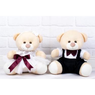 Imagem de PELUCIA URSO CASAL TEDDE PAJEM PRETO, DAMINHA BRANCA - 15CM/ PARA DECORAÇÃO (detalhes marsala)