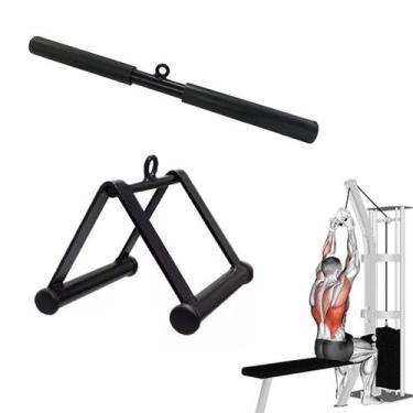 Imagem de Kit Puxador Triângulo Compacto e Barra Reta Fixa 50cm - Rei do Fitness