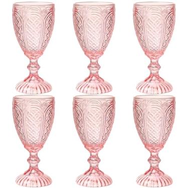 Imagem de Conjunto de 6 taças de vinho rosa, taças de vidro coloridas feitas de cores de vidro sólido, vidro rosa vintage, copos para casamento, aniversário, noivado, Natal ou copos chiques para todos os dias.