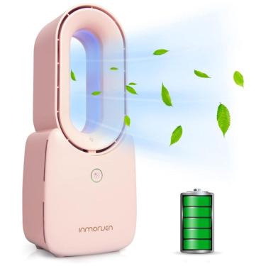 Imagem de Ventilador de Mesa sem Lâmina, Portátil e Recarregável, 5V 5W, CONBOLA, Rosa.